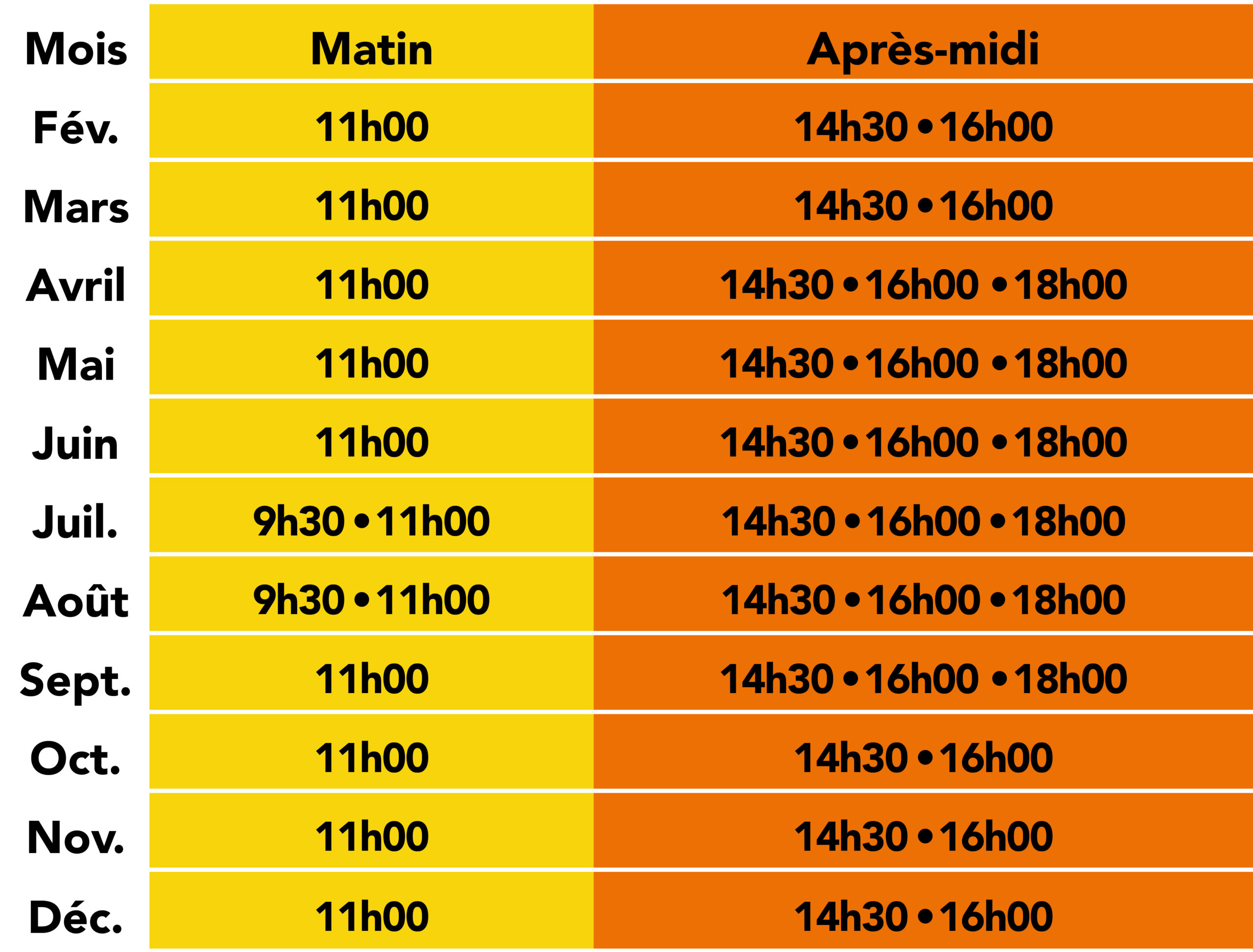 Horaires 2022