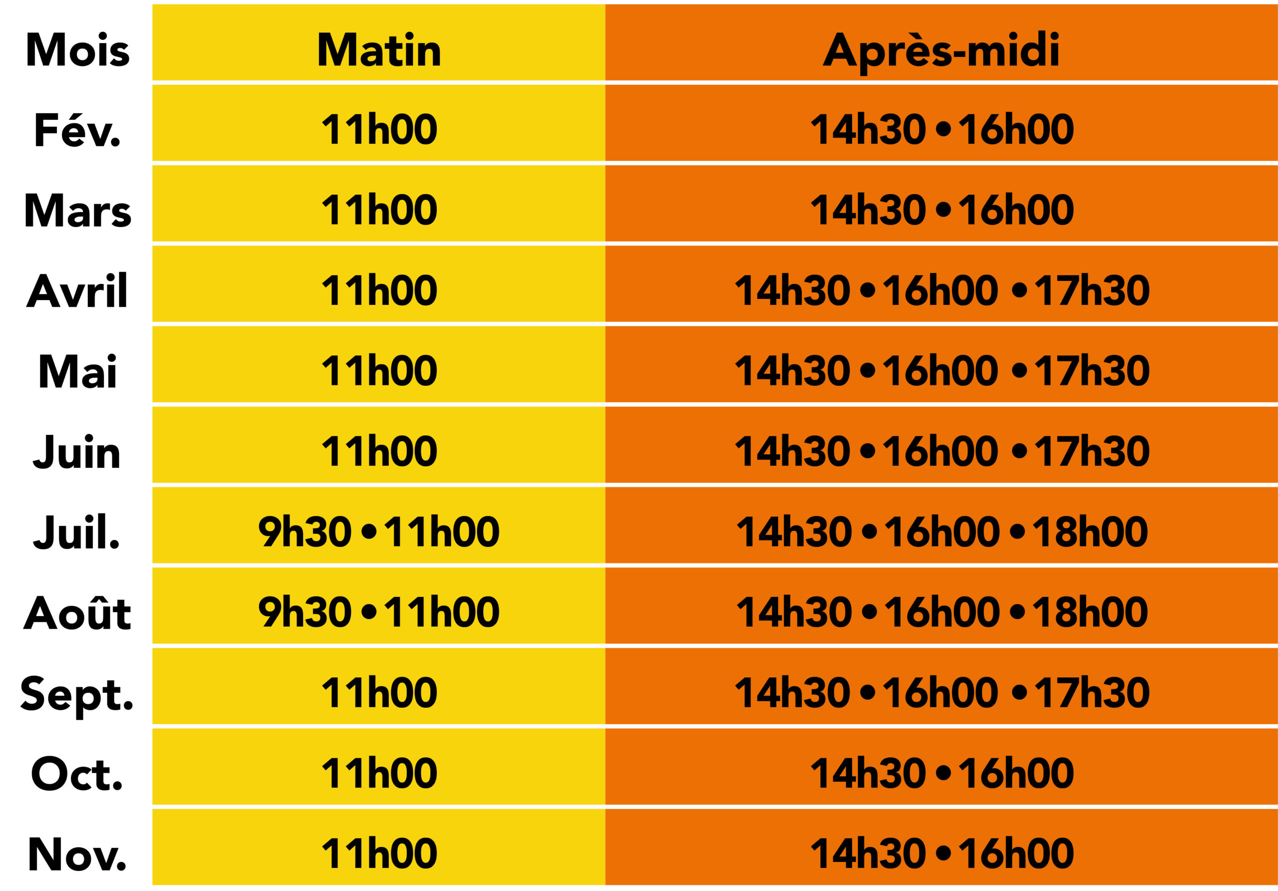 Horaires 2023